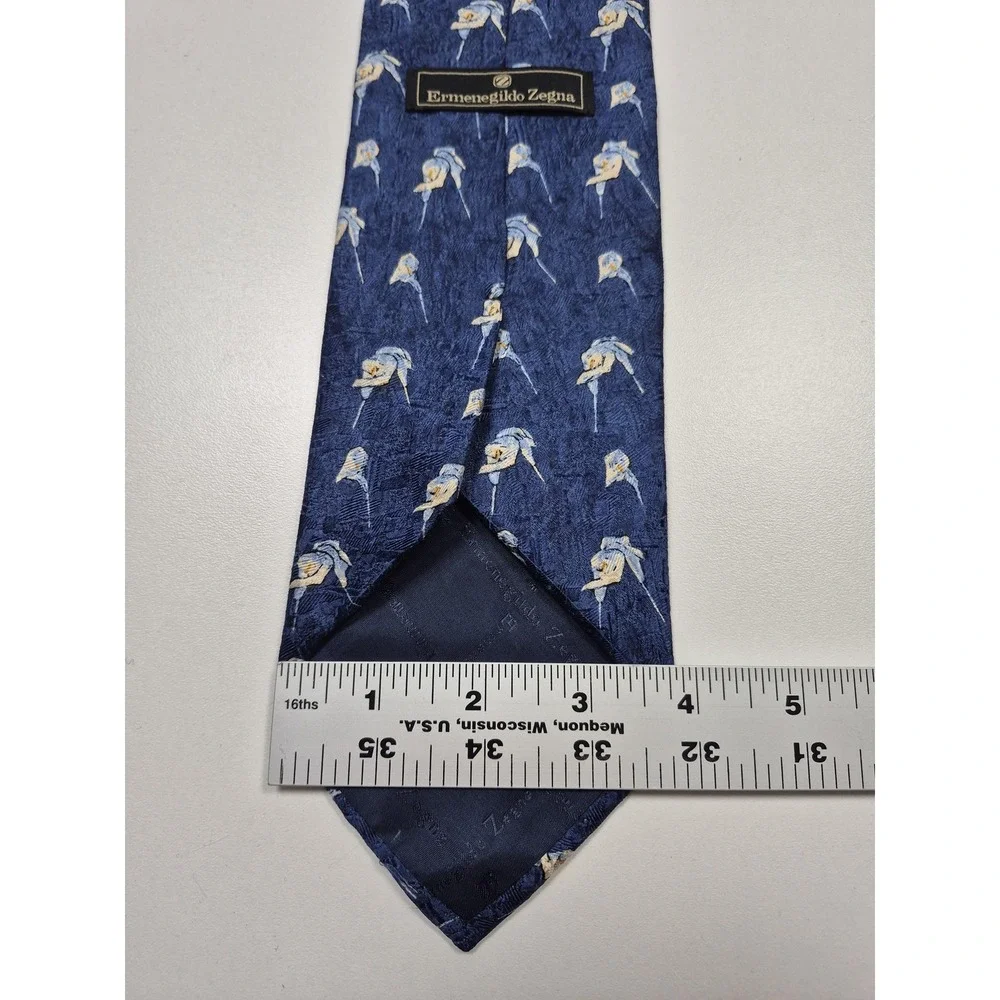 Ermenegildo Zegna Tie Mens One Size Blue Geometric 100% Silk Made In Italy